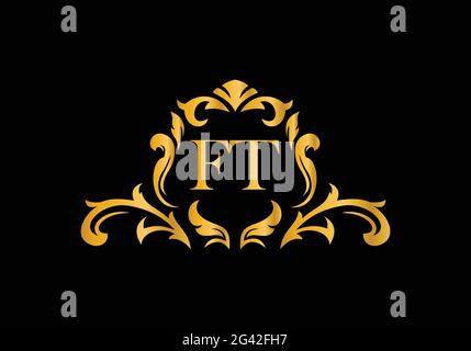 Luxury Alphabet letters FT. Golden Floral alphabet . Monogram initials perfectly for wedding invitations, greeting card, logo, and other design. Stock Vector