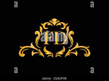Luxury Alphabet letters FD. Golden Floral alphabet . Monogram initials perfectly for wedding invitations, greeting card, logo, and other design. Stock Vector