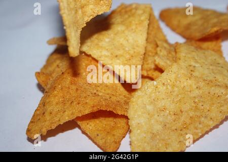 A group of Doritos chips on white background Stock Photo