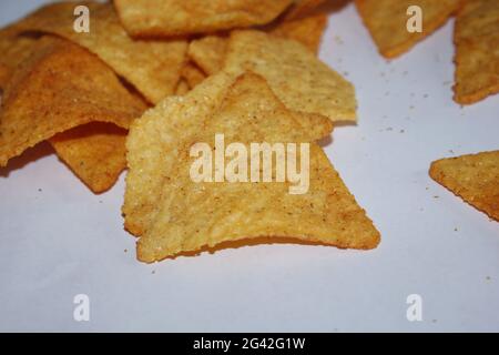 A group of Doritos chips on white background Stock Photo