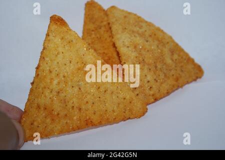 A group of Doritos chips on white background Stock Photo