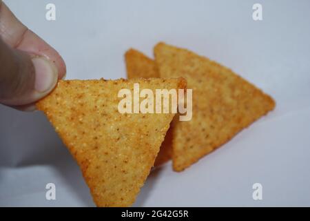 A group of Doritos chips on white background Stock Photo