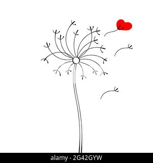black silhouette with flying dandelion buds on a white Stock Vector