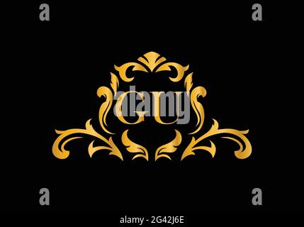 Luxury Alphabet letters GU. Golden Floral alphabet . Monogram initials perfectly for wedding invitations, greeting card, logo, and other design. Stock Vector