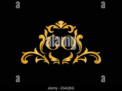 Luxury Alphabet letters GO. Golden Floral alphabet . Monogram initials perfectly for wedding invitations, greeting card, logo, and other design. Stock Vector