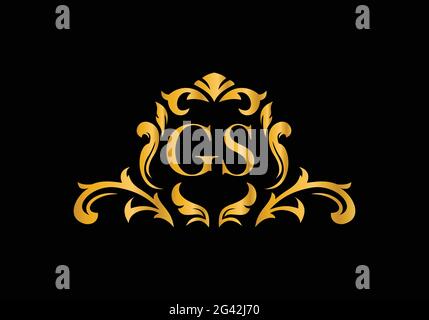Luxury Alphabet letters GS. Golden Floral alphabet . Monogram initials perfectly for wedding invitations, greeting card, logo, and other design. Stock Vector
