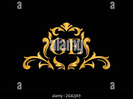 Luxury Alphabet letters GE. Golden Floral alphabet . Monogram initials perfectly for wedding invitations, greeting card, logo, and other design. Stock Vector