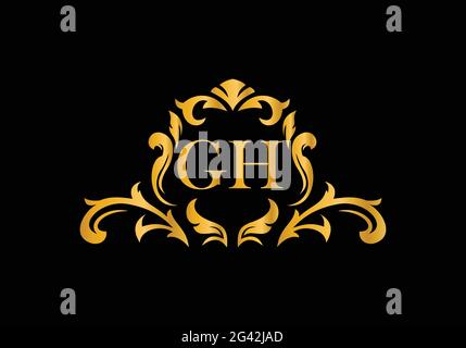 Luxury Alphabet letters GH. Golden Floral alphabet . Monogram initials perfectly for wedding invitations, greeting card, logo, and other design. Stock Vector