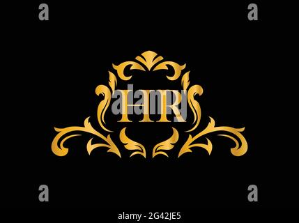 Luxury Alphabet letters HR. Golden Floral alphabet . Monogram initials perfectly for wedding invitations, greeting card, logo, and other design. Stock Vector
