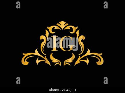 Luxury Alphabet letters IG. Golden Floral alphabet . Monogram initials perfectly for wedding invitations, greeting card, logo, and other design. Stock Vector