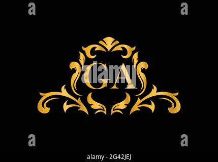 Luxury Alphabet letters GA. Golden Floral alphabet . Monogram initials perfectly for wedding invitations, greeting card, logo, and other design. Stock Vector