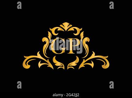 Luxury Alphabet letters G P. Golden Floral alphabet . Monogram initials perfectly for wedding invitations, greeting card, logo, and other design. Stock Vector