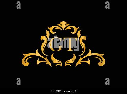 Luxury Alphabet letters G T. Golden Floral alphabet . Monogram initials perfectly for wedding invitations, greeting card, logo, and other design. Stock Vector