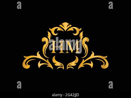 Luxury Alphabet letters H M. Golden Floral alphabet . Monogram initials perfectly for wedding invitations, greeting card, logo, and other design. Stock Vector