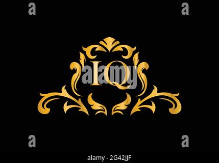 Luxury Alphabet letters IQ. Golden Floral alphabet . Monogram initials perfectly for wedding invitations, greeting card, logo, and other design. Stock Vector