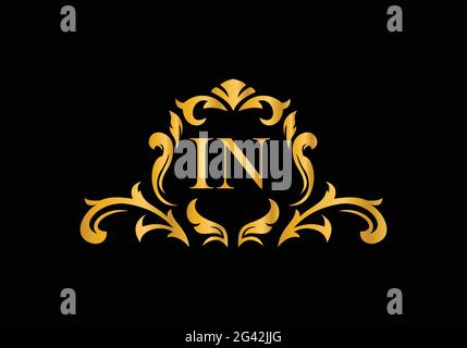 Luxury Alphabet letters IN. Golden Floral alphabet . Monogram initials perfectly for wedding invitations, greeting card, logo, and other design. Stock Vector