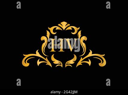 Luxury Alphabet letters H V. Golden Floral alphabet . Monogram initials perfectly for wedding invitations, greeting card, logo, and other design. Stock Vector