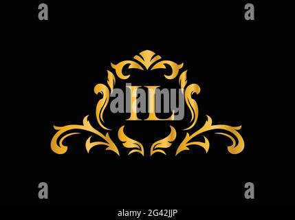 Luxury Alphabet letters IL. Golden Floral alphabet . Monogram initials perfectly for wedding invitations, greeting card, logo, and other design. Stock Vector