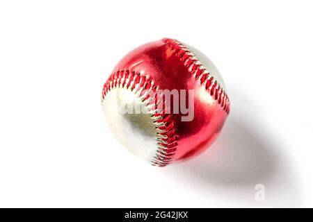 Red and silver Baseball ball isolated on white Stock Photo