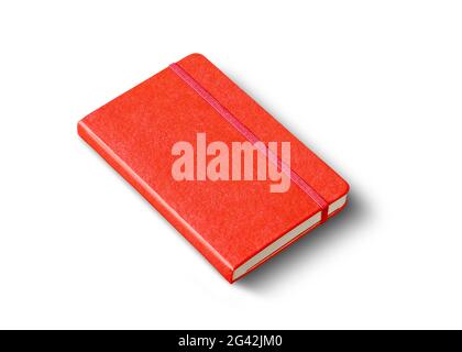 Red closed notebook isolated on white Stock Photo