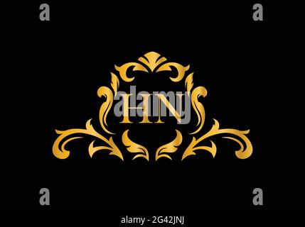 Luxury Alphabet letters HN. Golden Floral alphabet . Monogram initials perfectly for wedding invitations, greeting card, logo, and other design. Stock Vector