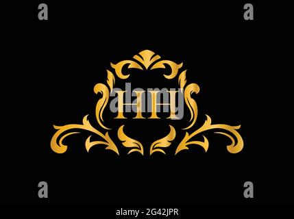 Luxury Alphabet letters HH. Golden Floral alphabet . Monogram initials perfectly for wedding invitations, greeting card, logo, and other design. Stock Vector