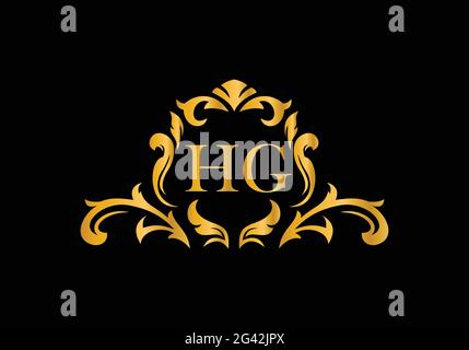 Luxury Alphabet letters H G. Golden Floral alphabet . Monogram initials perfectly for wedding invitations, greeting card, logo, and other design. Stock Vector