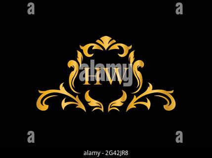Luxury Alphabet letters H W. Golden Floral alphabet . Monogram initials perfectly for wedding invitations, greeting card, logo, and other design. Stock Vector