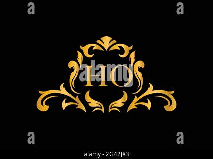 Luxury Alphabet letters HO. Golden Floral alphabet . Monogram initials perfectly for wedding invitations, greeting card, logo, and other design. Stock Vector