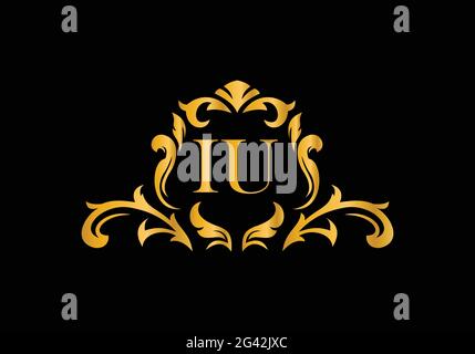 Luxury Alphabet letters IU. Golden Floral alphabet . Monogram initials perfectly for wedding invitations, greeting card, logo, and other design. Stock Vector