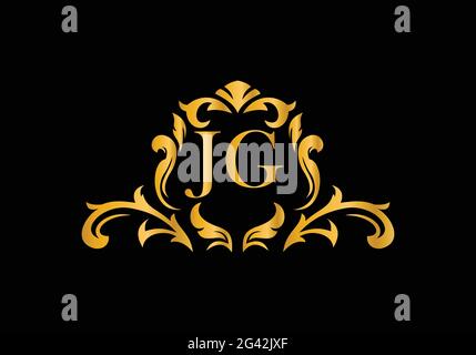 Luxury Alphabet letters JG. Golden Floral alphabet . Monogram initials perfectly for wedding invitations, greeting card, logo, and other design. Stock Vector