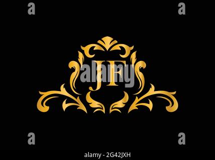Luxury Alphabet letters J F. Golden Floral alphabet . Monogram initials perfectly for wedding invitations, greeting card, logo, and other design. Stock Vector