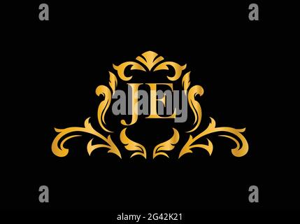 Luxury Alphabet letters JE. Golden Floral alphabet . Monogram initials perfectly for wedding invitations, greeting card, logo, and other design. Stock Vector