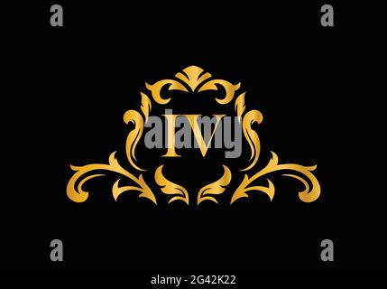 Luxury Alphabet letters IV. Golden Floral alphabet . Monogram initials perfectly for wedding invitations, greeting card, logo, and other design. Stock Vector