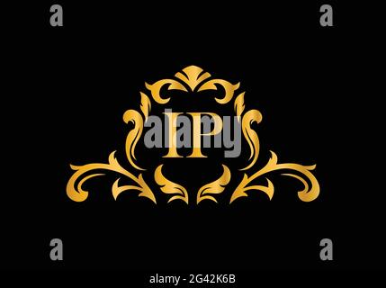 Luxury Alphabet letters IP. Golden Floral alphabet . Monogram initials perfectly for wedding invitations, greeting card, logo, and other design. Stock Vector