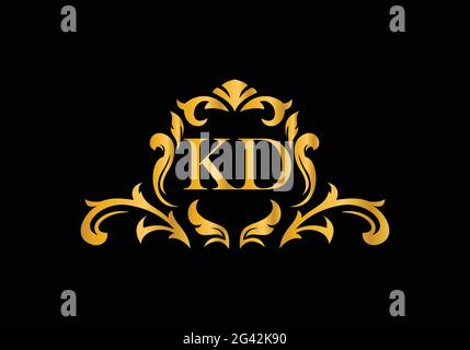 Luxury Alphabet letters KD. Golden Floral alphabet . Monogram initials perfectly for wedding invitations, greeting card, logo, and other design. Stock Vector