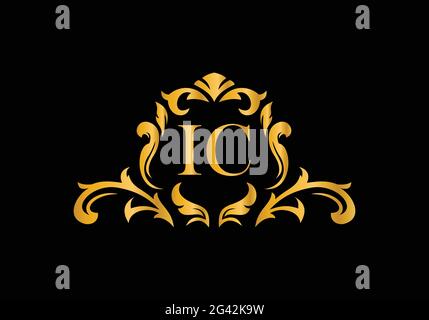 Luxury Alphabet letters IC. Golden Floral alphabet . Monogram initials perfectly for wedding invitations, greeting card, logo, and other design. Stock Vector