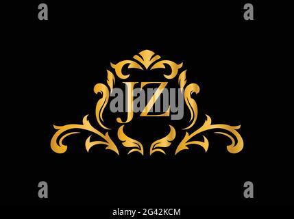 Luxury Alphabet letters JZ. Golden Floral alphabet . Monogram initials perfectly for wedding invitations, greeting card, logo, and other design. Stock Vector