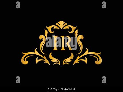 Luxury Alphabet letters IR. Golden Floral alphabet . Monogram initials perfectly for wedding invitations, greeting card, logo, and other design. Stock Vector
