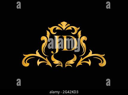 Luxury Alphabet letters J D. Golden Floral alphabet . Monogram initials perfectly for wedding invitations, greeting card, logo, and other design. Stock Vector