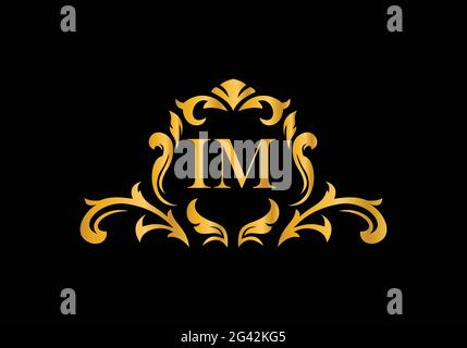Luxury Alphabet letters IM. Golden Floral alphabet . Monogram initials perfectly for wedding invitations, greeting card, logo, and other design. Stock Vector