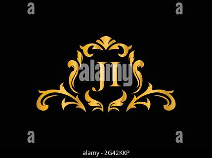 Luxury Alphabet letters J I. Golden Floral alphabet . Monogram initials perfectly for wedding invitations, greeting card, logo, and other design. Stock Vector