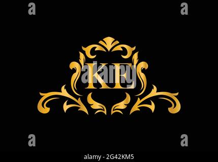 Luxury Alphabet letters KE. Golden Floral alphabet . Monogram initials perfectly for wedding invitations, greeting card, logo, and other design. Stock Vector