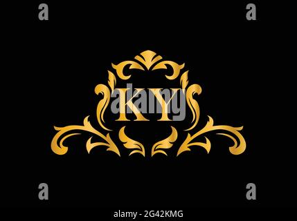 Luxury Alphabet letters KY. Golden Floral alphabet . Monogram initials perfectly for wedding invitations, greeting card, logo, and other design. Stock Vector