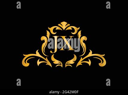 Luxury Alphabet letters J X. Golden Floral alphabet . Monogram initials perfectly for wedding invitations, greeting card, logo, and other design. Stock Vector