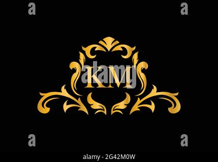 Luxury Alphabet letters KM. Golden Floral alphabet . Monogram initials perfectly for wedding invitations, greeting card, logo, and other design. Stock Vector