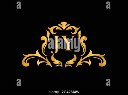 Luxury Alphabet letters JY. Golden Floral alphabet . Monogram initials perfectly for wedding invitations, greeting card, logo, and other design. Stock Vector