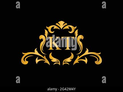 Luxury Alphabet letters KT. Golden Floral alphabet . Monogram initials perfectly for wedding invitations, greeting card, logo, and other design. Stock Vector