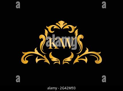 Luxury Alphabet letters KW. Golden Floral alphabet . Monogram initials perfectly for wedding invitations, greeting card, logo, and other design. Stock Vector