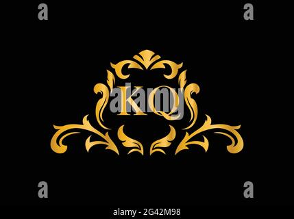 Luxury Alphabet letters KQ. Golden Floral alphabet . Monogram initials perfectly for wedding invitations, greeting card, logo, and other design. Stock Vector